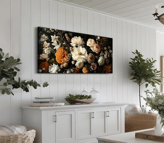 ADJUVANT Wall Art Vintage Floral Bouquet 48" L x 24" W, Flowers Peonies And Roses Canvas Painting Botanic Artwork Blossoms Prints Floral Wall Decor for Living Room Bedroom Dining Room Home Office
