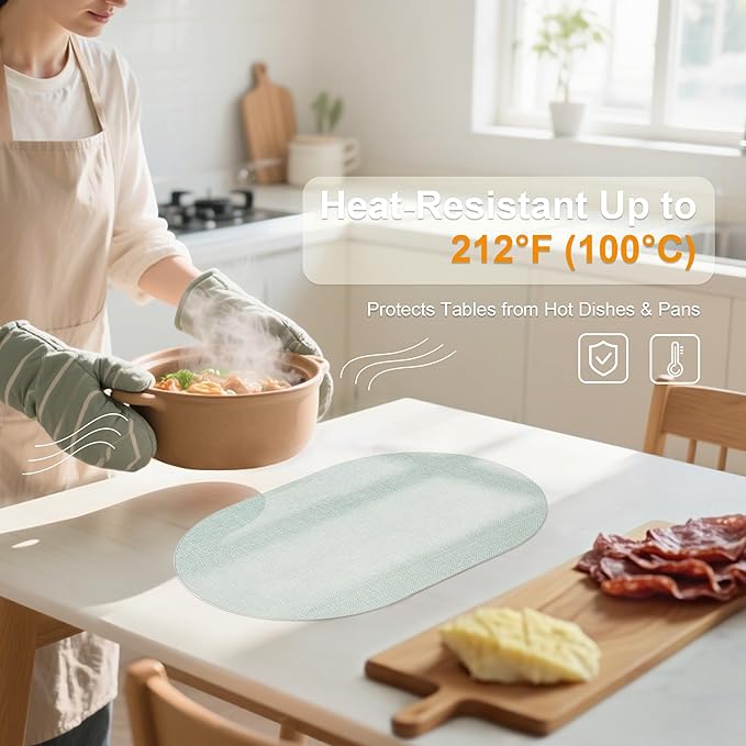 Oval Placemats for Dining Table Set of 2, Washable Leather Table Mats, Waterproof Heat-Resistant Non-Slip Kitchen Placemats, Simple Style Oval Design