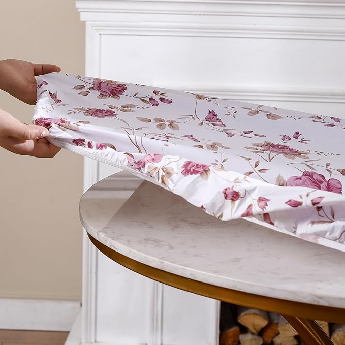 Walrus Round Vinyl Fitted Tablecloth with Flannel Backing Elastic Edge Design Table Cover Waterproof Oil-Proof PVC Table Cloth Stain-Resistant Best for 45"-56" Round