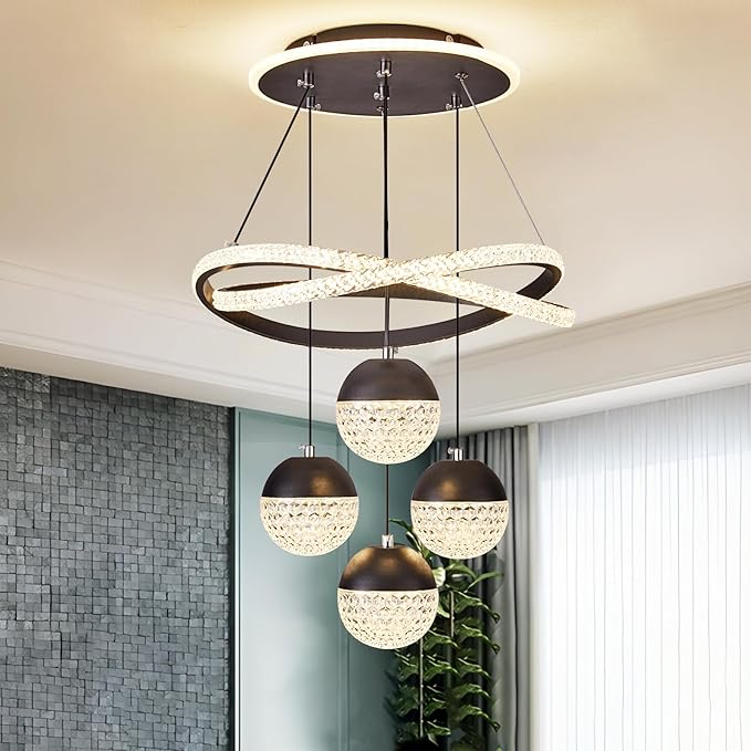 Modern LED Chandeliers, Dimmable 3-Color Kitchen Island Pendant Light for Dining Room, Bedroom, Living Room, Contemporary Hanging Ceiling Light, Linear Island Lamp ﻿