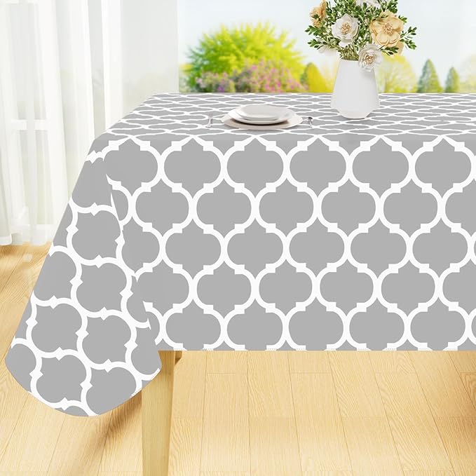 Smiry Rectangle Table Cloth, Waterproof Vinyl Tablecloth with Flannel Backing for Rectangle Tables, Wipeable Spillproof Plastic Tablecloths for Dining, Indoor and Outdoor (60"x120", Light Grey)