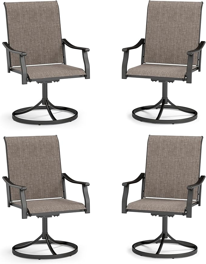 PHI VILLA Swivel Outdoor Chair Set of 4,Patio Swivel Rocking Chairs with Textilene Fabric and Metal Frame for All Weather,Outdoor Dining Chairs for Garden