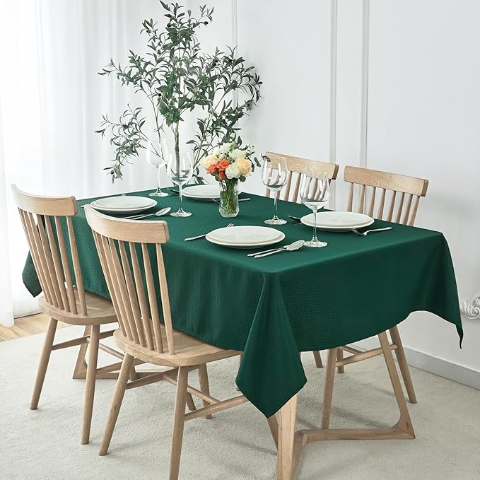 maxmill Weaved Texture Tablecloth Water Resistance Antiwrinkle Spillproof Soft Washable Christmas Table Cloth for Dining Room, Banquet Parties Holiday Dinner, Rectangle 60 x 108 Inch, Hunter Green