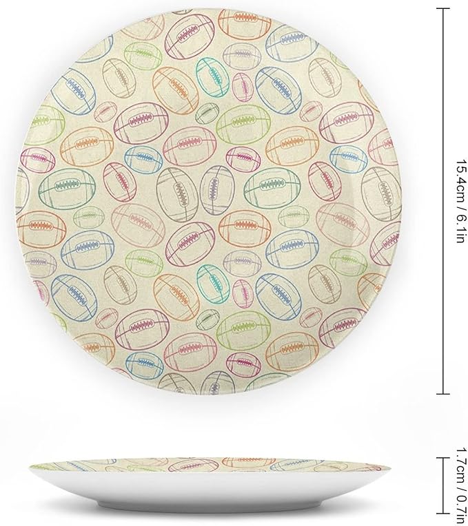 Ceramic Plates, American Football Decorative Ceramic Plates, Grunge Looking Hand Drawn Sports Sketch, 7 Inch, Household Plates Decorative, Multicolor