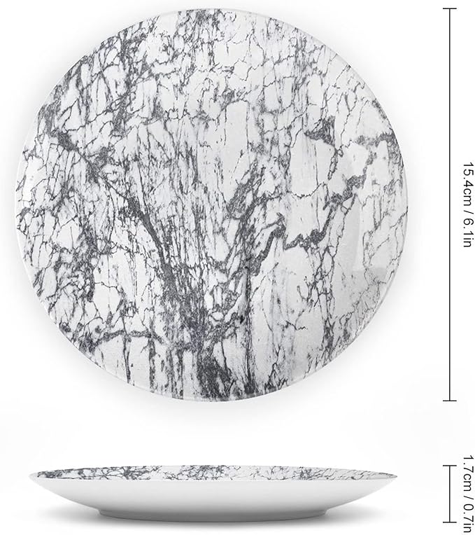 Ceramic Plates, Abstract Decorative Ceramic Plates, Murky Marble Rock Motifs Dynamic Fractal, 10 Inch, Household Plates Decorative, Grey White