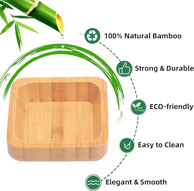 Snack Bowl Set, Small Bamboo Sauce Dish Dipping Bowls for Appetizers, Dips, Sauce, Nuts, Candy, Olives, Seeds, Desserts and More, Square 1.4 oz