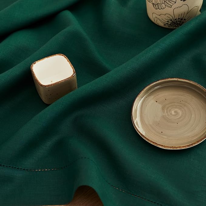 Solino Home Linen Rainforest Green Table Runner 72 Inches Long - 100% Pure Linen Hemstitch Table Runner 14 x 72 Inch for Dresser, Dining, St Patricks Day - Classic Hemstitch