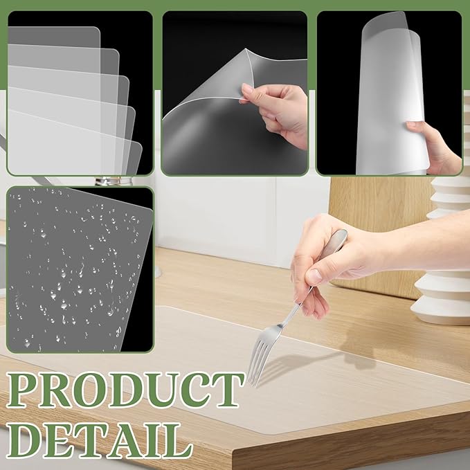 Tecmisse 5 PCS Plastic Placemat Heat Resistant Washable Table Mats, Clear Placemats for Table, Dining, Kitchen, Crafting and Shelf Liner, 17 x 11 Inch
