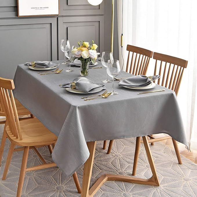 maxmill Jacquard Table Cloth Waving Pattern Water Proof Wrinkle Free Heavy Weight Soft Tablecloth Decorative Fabric Table Cover for Outdoor and Indoor Use Rectangular 60 x 104 Inch Light Grey