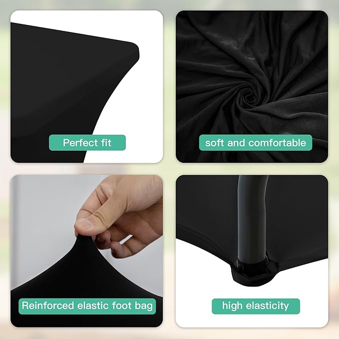 2Pack 8FT Table Cloth for Rectangular Fitted Events Stretch Black Table Covers Washable Spandex Tablecloth Protector for Party, Wedding, Cocktail, Banquet, Festival