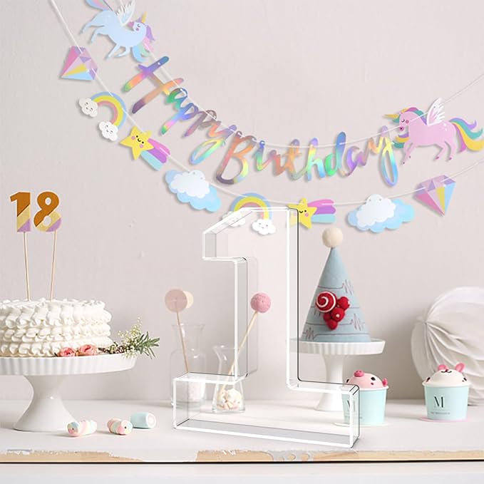 13.8" Acrylic Number Charcuterie Tray, Fillable Number Charcuterie Box for Food, Reusable Serving Cake Candy Dish Display Tray for Birthday Anniversary Party Decoration (Square Number 1)