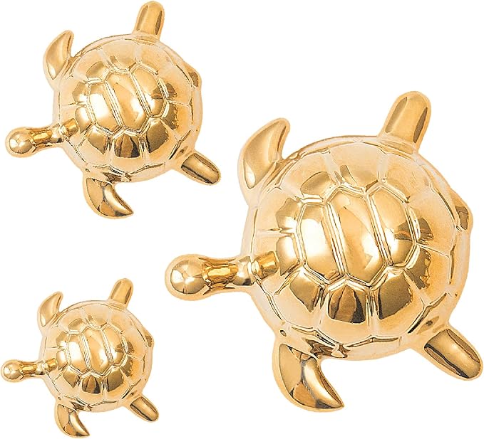 Golden Turtle Statue Set,Sculptures Gold Turtle Ornament Ceramic Statue Home Accessories Gold Desk Home Indoor Decorative Collectible Decor or Elders (3 Pieces)