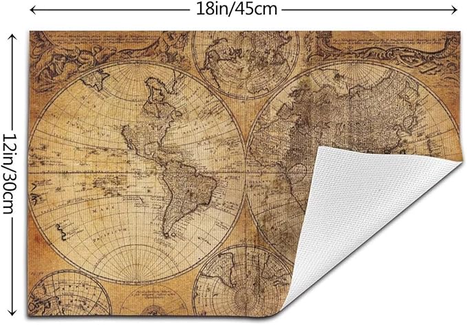 Vintage World Map Placemats Set of 4 Old Paper Retro Style Nostalgic Historical Wipeable Table Mats Reusable Washable PVC Rectangle Place Mats for Kitchen Dining Home Decor 12x18 Inches