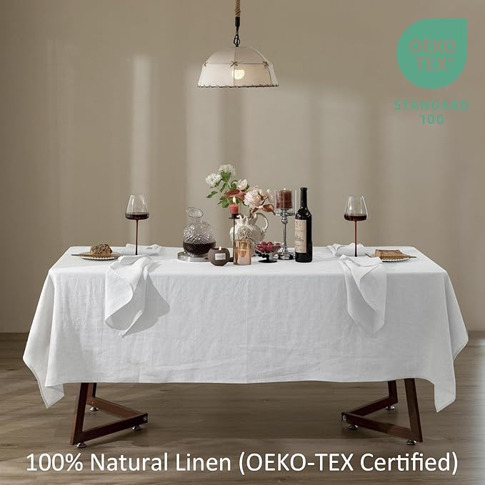 Talasily Linen Tablecloth 100% Pure Linen Table Cloth 60x84 Inches Rectangle Tablecloths Washable Cloths for Kitchen, Dining, Buffet Parties, Holidays, Picnic, Weddings and Restaurants-White