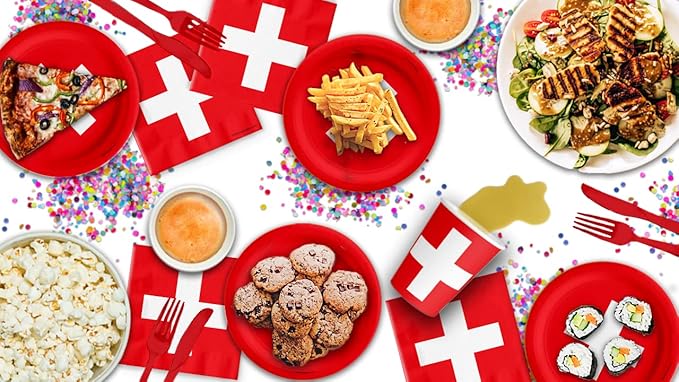 Switzerland Flag Birthday Party Supplies Set Plates Napkins Cups Tableware Kit for 16