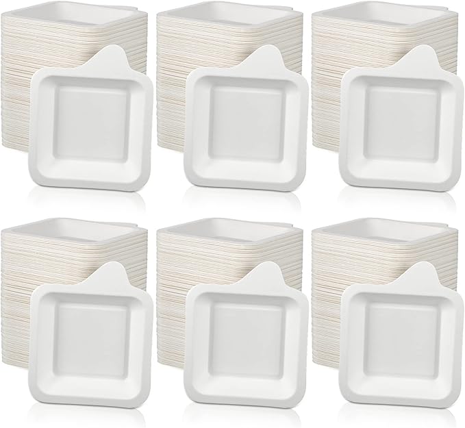 Remerry 1000 Pcs Small 4 Inch Paper Plates Bulk Disposable Plates Paper White Square Dessert Cake Party Snack Sugarcane Bagasse Fiber Wedding Birthday Dinner Graduation Pet Feeding (4.45 x 5.24 Inch)