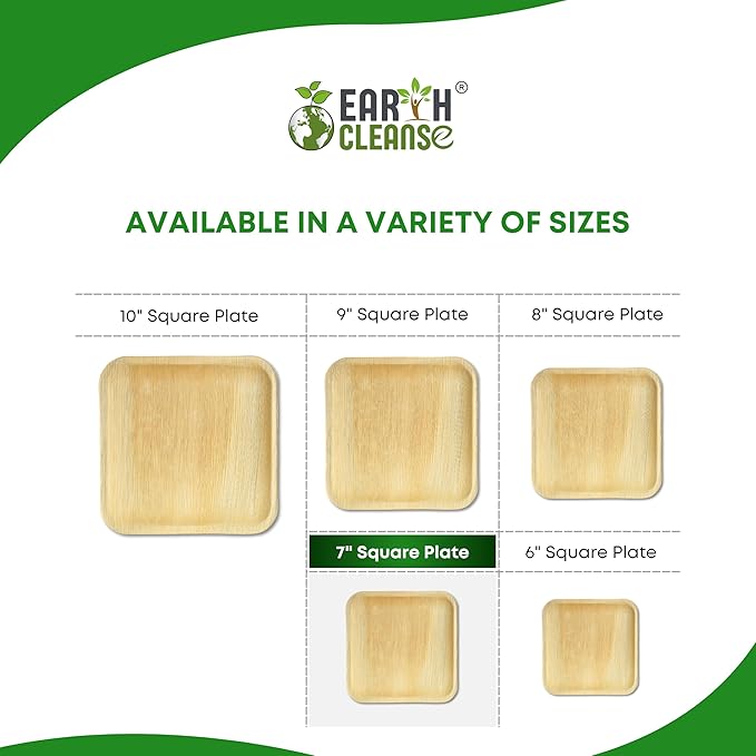 Compostable Palm Leaf Plates 7 Inch Square (100 Pack) | Disposable Biodegradable Plates Like Bamboo & Wooden | Microwave & Oven Safe | Eco-Friendly