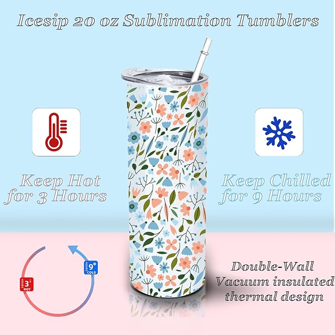 25 Pack Straight Sublimation Tumblers Bulk 20oz Stainless Steel Double Wall Insulated Sublimation Cups Wholesale Blank White with Lid, Straw for Tumbler Press Machine