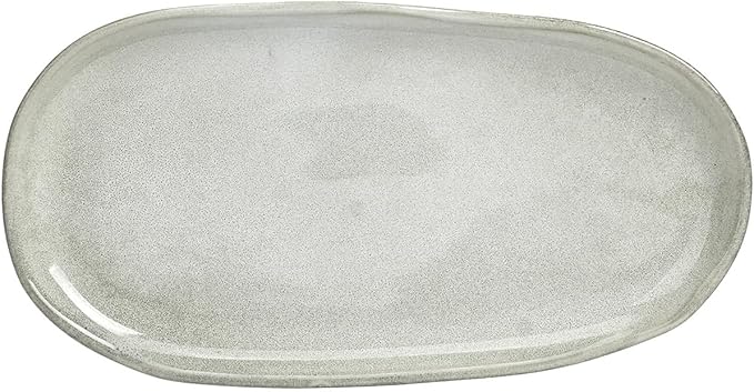Organic Shape Highland Ceramic Serving Tray, 1pcs 13×7inch Handmade Reactive Glaze ceramic Tray with Wavy Edge, for Kitchen, Microwave & Dishwasher Safe, Scratch Resistant-grey