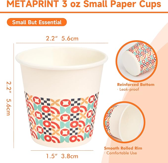 300 Pack 3 oz Bathroom Cups, Disposable Paper Cups with Rolled Rim, Small Paper Mouthwash Cup for Guest Bathrooms, Vanity & Office Use, Puzzle