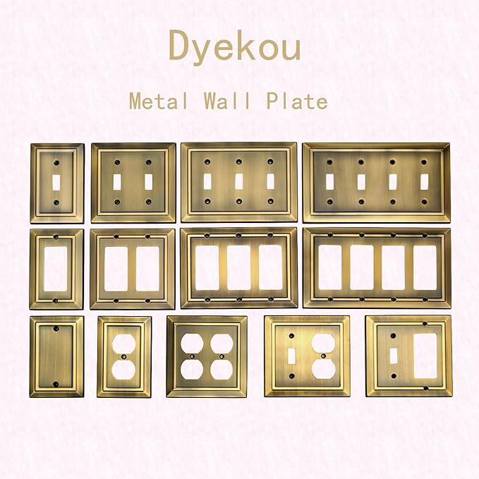 Metal Wall Plate for Electrical Outlets, Decorative Antique Brass Switch Plates Outlet Cover, Light Switch Cover Plate, 1-Gang Wall Plates (Duplex Outlet, 6 Pack)