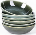 AmorArc Ceramic Cereal Bowls Set of 6, 24 oz Handmade Stoneware Bowls for Cereal Soup Salad Bread, Stylish Kitchen Bowls for Meal, Dishwasher & Microwave Safe-Earth Green
