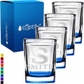 Personalized Shot Glasses Set of 4 Initial and Name 2oz Blue Bottom Etched Square Shot Glass Engraved with Custom Text Birthday Gift for Men and Women