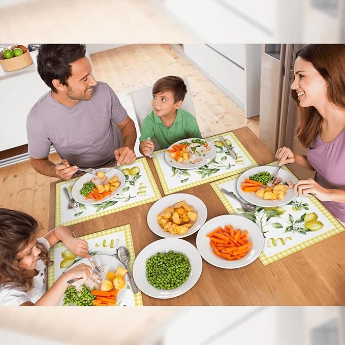 Lemon Placemats Set of 4 Washable Table Place Mats for Dining Kitchen Party Decor