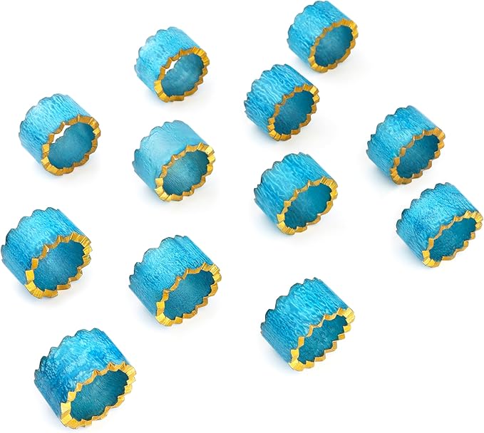 ALPHA Living HOME Handmade Epoxy Napkin Rings Set of 12 | Elegant Round Napkin Holders for Dining Table, Weddings, Parties & Home Décor | Durable & Stylish Farmhouse Table Accessories - (Blue Gold)