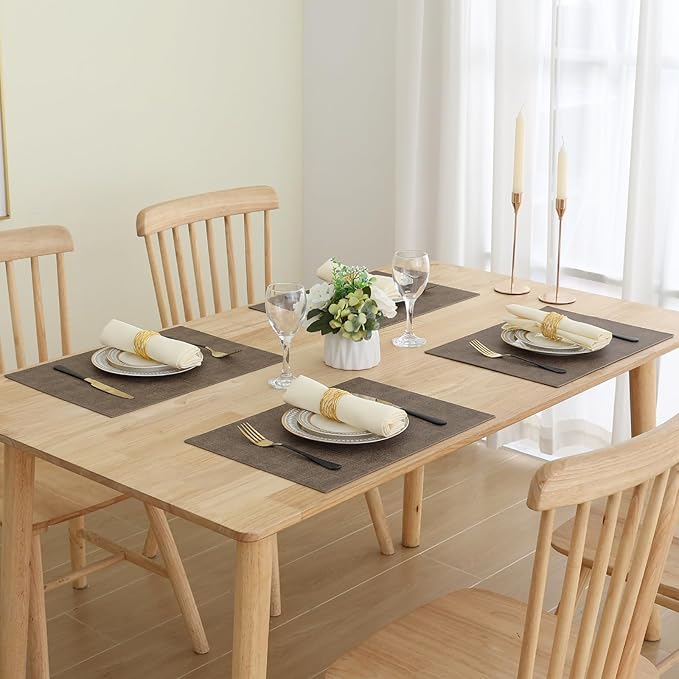 Homaxy Faux Leather Heat Resistant Placemats for Dining Table Set of 4, Waterproof Wipeable Washable PU Table Mats, Easy to Clean Anti-Slip Place Mats, 11.8" x 17", Dark Brown