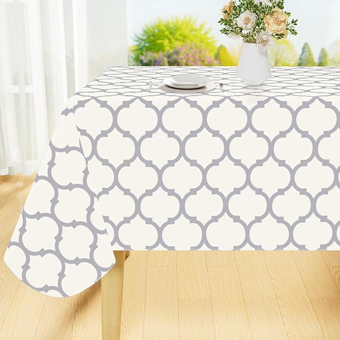 Smiry Rectangle Table Cloth, Waterproof Vinyl Tablecloth with Flannel Backing for Rectangle Tables, Wipeable Spillproof Plastic Tablecloths for Dining, Camping, Indoor and Outdoor (52"x70", Beige)