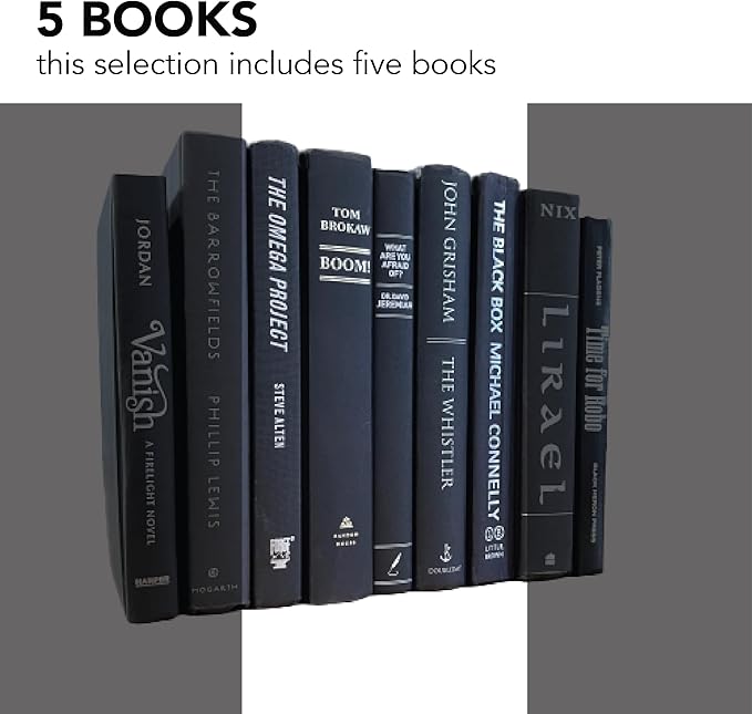 Real Books by Color® (Set of 5, Black Silver) Decorative Bookshelf Home Decor Shelf Styling Photo Prop