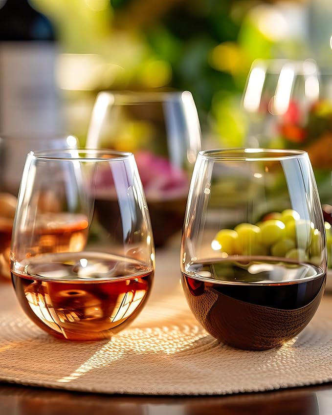 LUXU Stemless Wine Glasses(Set of 4)-20 oz,Crystal Wine Cups for Red or White Wine,Large Water Juice Glasses,No Stem Glass Beverage Cups,Clear Drinking Tumblers for Any Occasion
