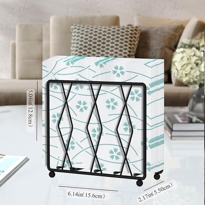 Napkin Holder for Table, Modern Metal Napkin Holders for Paper Napkins & Kitchen Dining & Countertops, Cocktail Upright Napkin Holder Dispenser Suitable for All Room Decors (Large, Black)