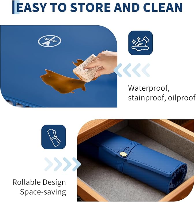Garvee Electric Food Warming Mat for Countertop, 24x15 in, Dual Zone Control, Portable Silicone Food Warmer Pad Tray with Timer & 6 Temp Levels for Buffet Party, Easy to Clean, Blue