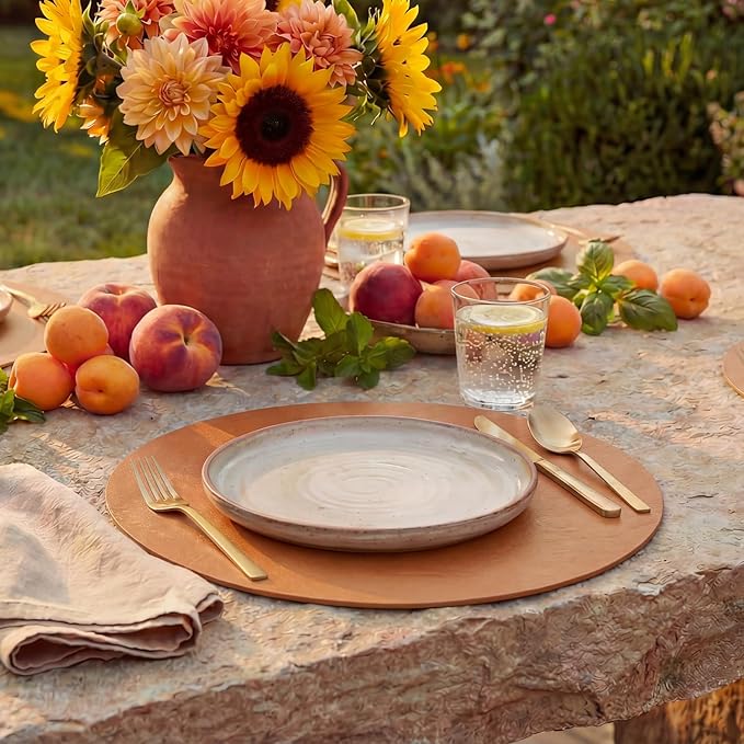Artoid Mode Rust Faux Leather Placemats Set of 4, 15 Inch Waterproof Wipeable Heat Resistant Vinyl Place Mats, Reversible Table Mats for Fall Kitchen Dining Decor