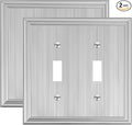 2-Pack Double Toggle Light Switch Cover Plate, Durable Solid Zinc Alloy Decorative Dual Switch Plate Covers, Brushed Nickel 2 Gang Wall Plate, Corrosion Resistant