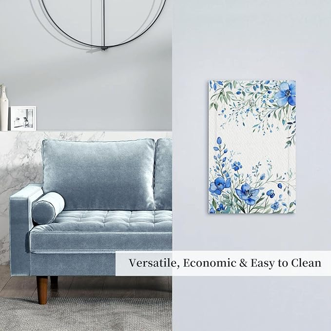 Light Switch Cover Blue Watercolor Flowers Retro Floral Leaves Wall Plate Cover 1 Gang Blank No Device Decorative Outlet Covers Electrical Switchplate for Bathroom Bedroom Decor