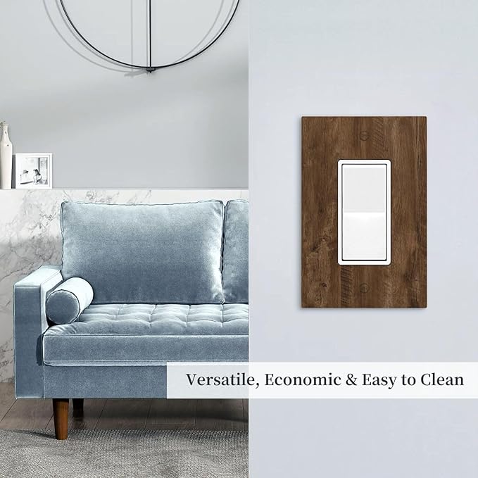 Outlet Covers Brown Rustic Wood Grain Farmhouse 1 Gang Wall Plate Single Rocker Light Switch Cover Decorative GFCI Receptacle Electrical Switchplate for Cabin Bedroom Decor（2 Pack）