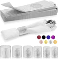 Christmas Napkin Rings Set of 100, 2 Colors in 1, Reusable Adjustable Napkin Bands for Holiday Parties, Wedding, Thanksgiving Table Decor, Waterproof Tear-Proof (Silver) Great Gift Idea