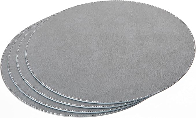Nikalaz Round Placemats Set (Pack of 4) Recycled Leather Table Mats 15 inches, Kitchen Dining Table Decor by Nikalaz (Dirty Grey)