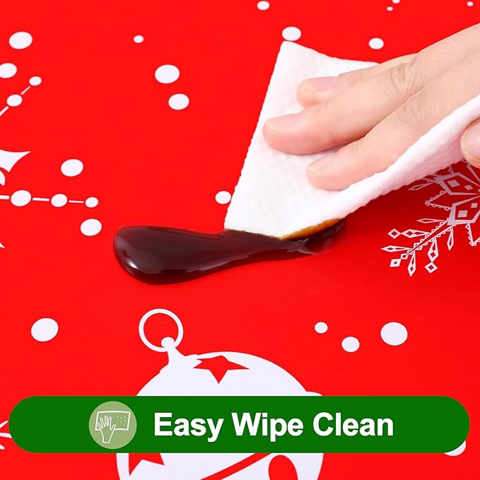 Smiry Christmas Rectangle Table Cloth, Waterproof Vinyl Tablecloth with Flannel Backing, Wipeable Bell & Snowflake Plastic Tablecloths for Christmas Table Decorations, (60"x120", White & Red)