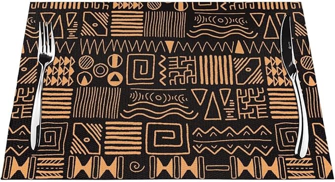 African Ethnic Pattern Placemats Set of 4 Abstract Tribal Art Wipeable Table Mats Reusable Washable PVC Rectangle Place Mats for Kitchen Dining Home Decor 12x18 Inches