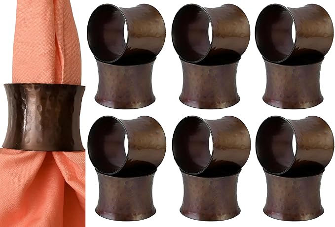 Bronze Napkin Rings, Napkin Ring Set of 12, Napkin Holders for Dining Table Settings Thanksgiving Metal Serviette Ring Rustic Table Décor for Weddings, Parties, and Everyday Use - CLEENTABLE