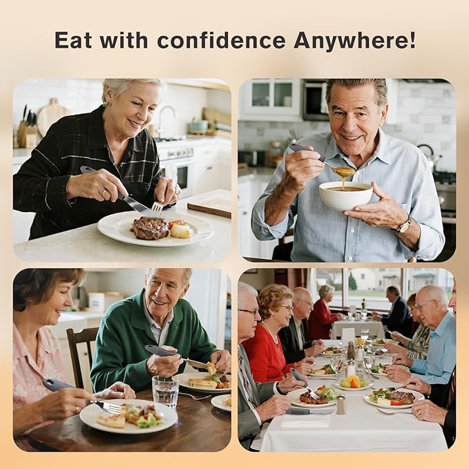 4PCS Weighted Adaptive Utensils, Parkinsons Utensils for Hand Tremors, Elderly, 3.5oz Weighted Utensils for Tremors and Parkinsons Patients, Disabled (Gray, Straight)