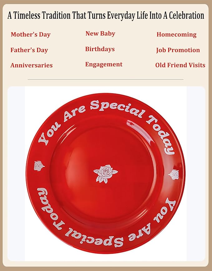 You Are Special Today Red Ceramic Celebration Plate, 10.6" Dinner Plate for Birthday, Wedding, Anniversary, Graduation & Family Traditions - Decorative Keepsake Gift Dish with Gift Box (1 Pack)