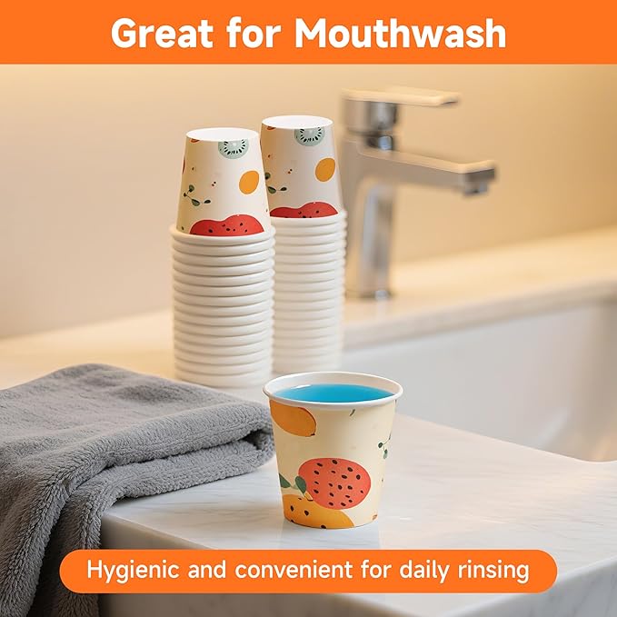 600 Pack 3 oz Bathroom Cups, Disposable Paper Cups with Rolled Rim, Small Paper Mouthwash Cup for Guest Bathrooms, Vanity & Office Use, Off-white