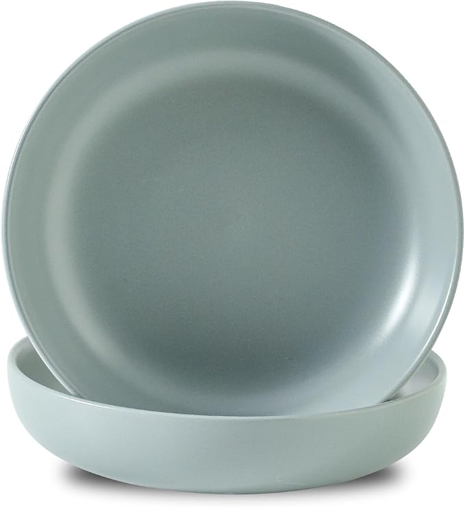 Pasta Bowls – Large Serving Bowls, 34oz Ceramic Plates Set of 2 for Salad, Pasta, Dishes – Microwave Safe, Cooking， Family Dinners, Couples & Parties，Grey