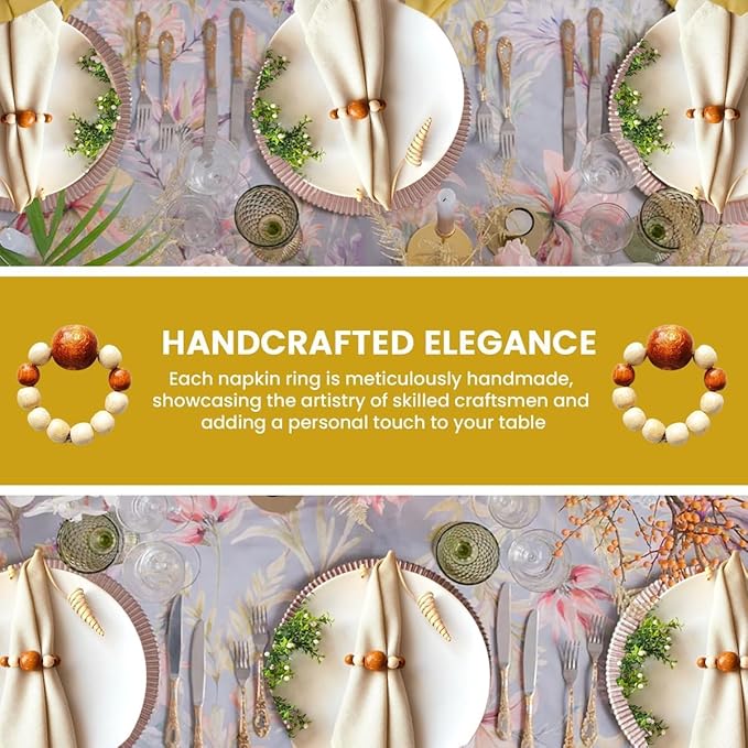 Napkin Rings Set of 6 - Modern Napkin Holder Rings with Wooden Beads | Dinner Napkin Ring for Holiday & Christmas, Birthday Party, & Wedding Decor - Farmhouse Napkin Rings Bulk (Dari)