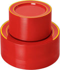 NOCCUR 200PCS Red Plastic Plates for 100 Guests - Include 100PCS 10" Dinner/ 100PCS 7" Dessert Plastic Plates Heavy Duty - Ideal for Wedding/Party/Valentines Day